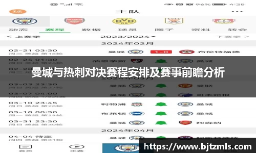 曼城与热刺对决赛程安排及赛事前瞻分析